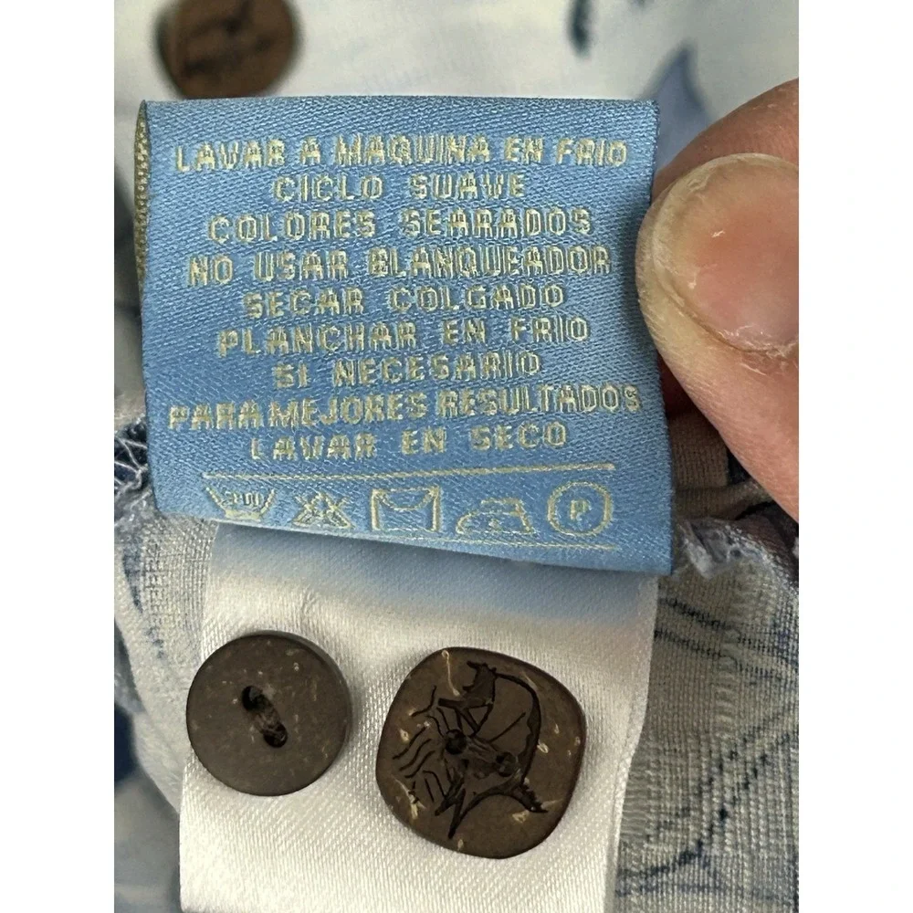 Bermuda Bay 100% Silk Hawaiian Shirt Blue White‎ Short Sleeve Button Up Size 2XL - Picture 10 of 13